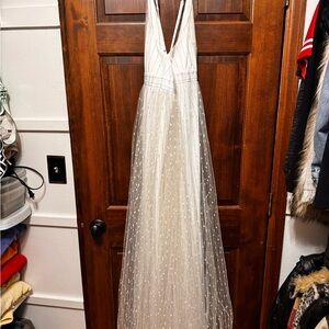 Hand made Narciss Elegant White Gown with gold Polka Dot Design.